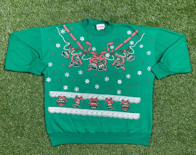 Ugly Christmas Sweater Vintage Tacky Holiday Party Merry Santa Classic Nut Cracker Large L Xmas 90s 80s Family Made USA
