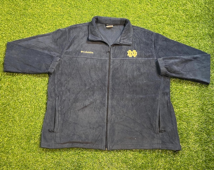 Vintage Notre Dame University Zip Up Sweater Jacket Columbia Size XXL 2XL Fighting Irish Indiana NCAA College Football Rare 1990s 90s
