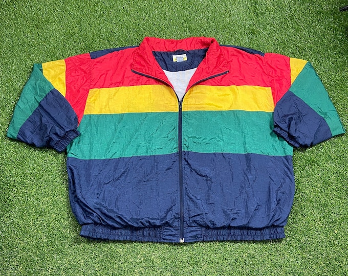 Vintage Graphic Windbreaker Zip Up Jacket CST Sport Size XXL 2XL Multicolor Streetwear Sport Active Wear Classic Light Rain Coat 1990s