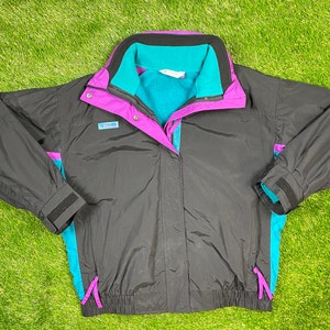 Vintage Columbia Bugaboo Winter Athletic Jacket Size Large Warm Zipper Jacket Windbreaker 1990s Coat Puffer Puffy Hiking Coat Fleece Jacket