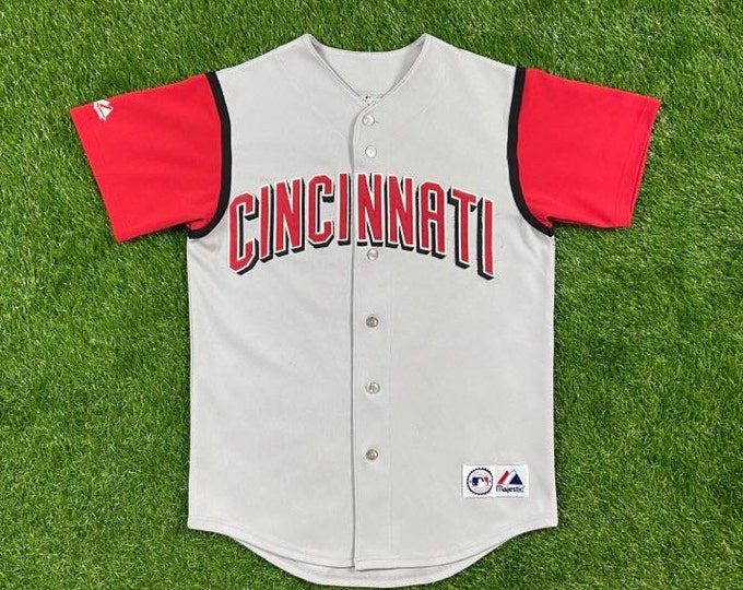 Vintage Cincinnati Reds Baseball Jersey Majestic Size Large MLB Baseball Ken Griffey JR Ohio Cleveland 1990s 90s