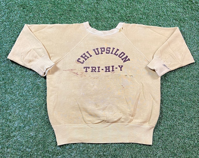 Vintage Chi Upsilon Tri Hi Y Crewneck Sweatshirt Size Small S Sorority Fraternity College University 1960s 60s Pull Over