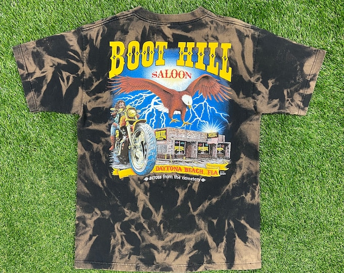 Vintage Boot Hill Saloon Daytona Beach Florida Custom Dyed Handmade T Shirt Tee Large L Harley Davidson 3D Eagle Motorcycle Biker All Over