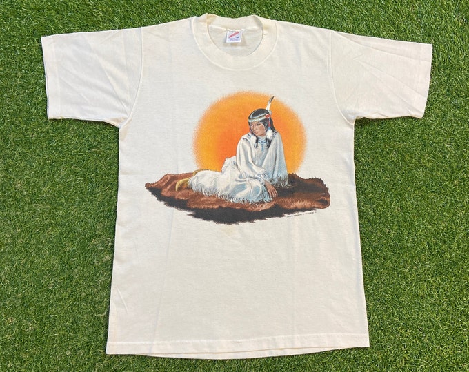 Vintage Native American T Shirt Tee Jerzees Made USA Size Medium M Indigenous People Tribe 1990s 90s