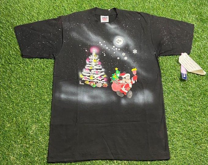Vintage Mickey Mouse T Shirt Tee Made USA Size Large L Walt Disney World Magic Kingdom WDW Unique Handmade Galaxy Stars Neon 1990s 90s
