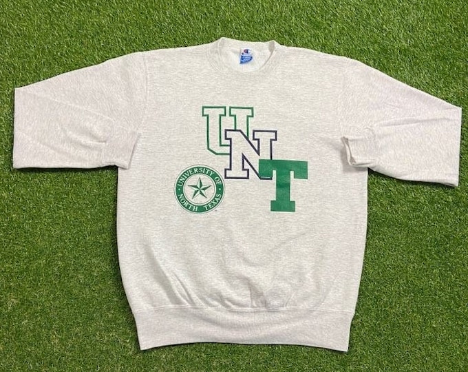 Vintage University of North Texas Crewneck Sweatshirt Champion Made USA Size Xtra Large XL NCAA College Football Dallas Fort Worth 1990s 90s