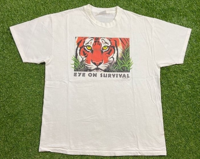 Vintage Eye on Survival T Shirt Tee Human I Tees Made USA Size Xtra Large XL Big Cat Tiger Animals Jungle Safari Classic 1990s 90s