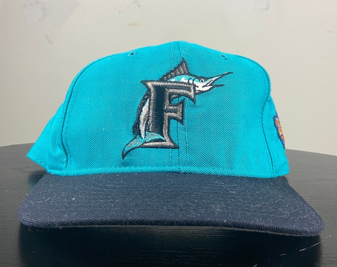 Vintage Florida Marlins 1997 World Series Fitted Hat New Era Made USA OSFA Size 7 1/4 MLB Baseball National League Miami Fl 1990s 90s