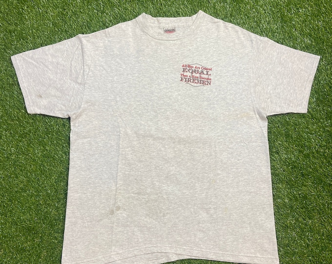 Vintage Firemen T Shirt Tee Oneita Made USA Size Xtra Large XL Fire Department Fire Truck Police Department 1990s 90s