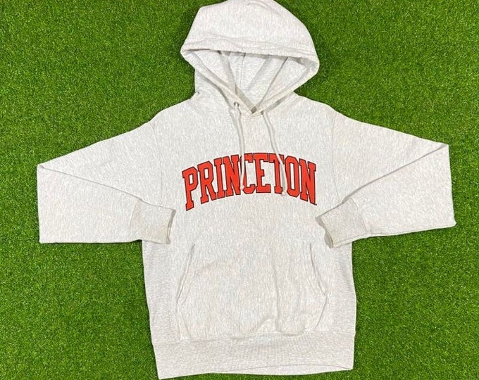 Vintage Princeton University Spell Out Reverse Weave Hoodie Sweater Champion Small Tigers NCAA 1990's 90's Comfy Cozy New Jersey Oversized