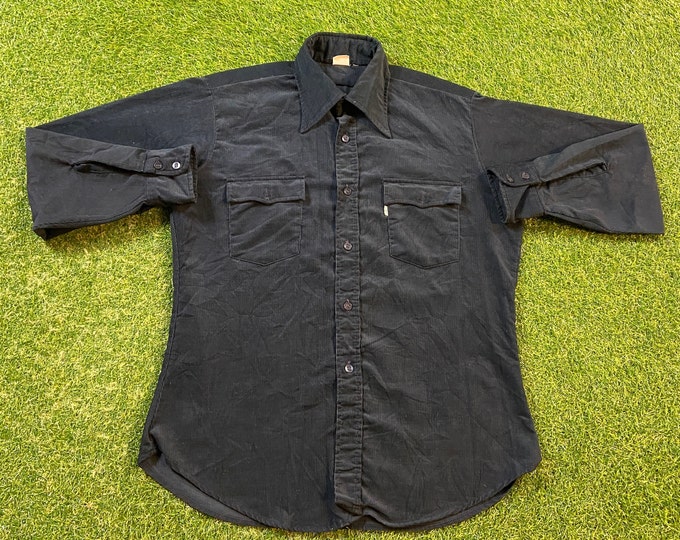 Vintage Navy Blue Levi's Button Down Shirt Size Large L Original American Apparel 1970s 70s Corduroy Classic