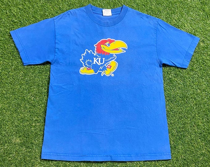Vintage University of Kansas T Shirt Tee Size Medium M NCAA College Basketball Classic Jayhawks 1990s 90s