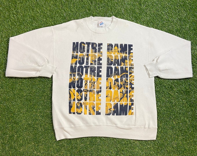 Vintage Notre Dame University Crewneck Sweatshirt Made USA Size Large L Fightin' Irish NCAA College Football 1990s 90s Pull Over