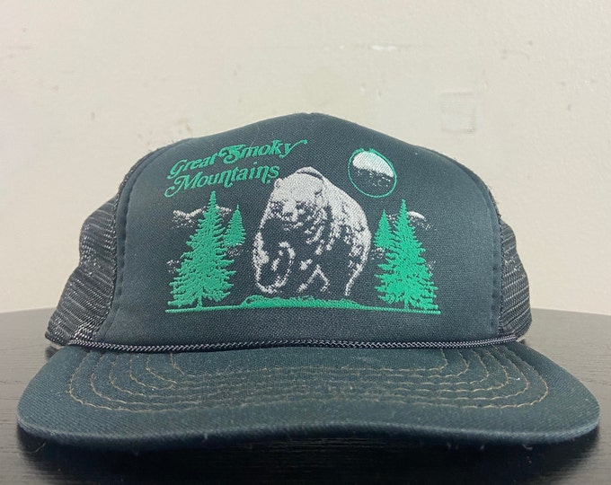Vintage Great Smoky Mountains Snapback Hat OSFA Tennessee North Carolina Appalachian Mountains 1990s 90s Broken Brim * Sold as is