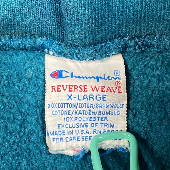 Vintage Champion Reverse Weave Hoodie Sweatshirt Turquoise