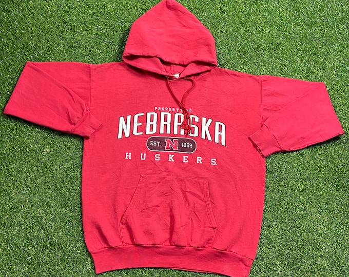 Vintage University of Nebraska Cornhuskers Hoodie Sweatshirt Briar Creek Size Small S NCAA College Football 1990s 90s Pull Oversized