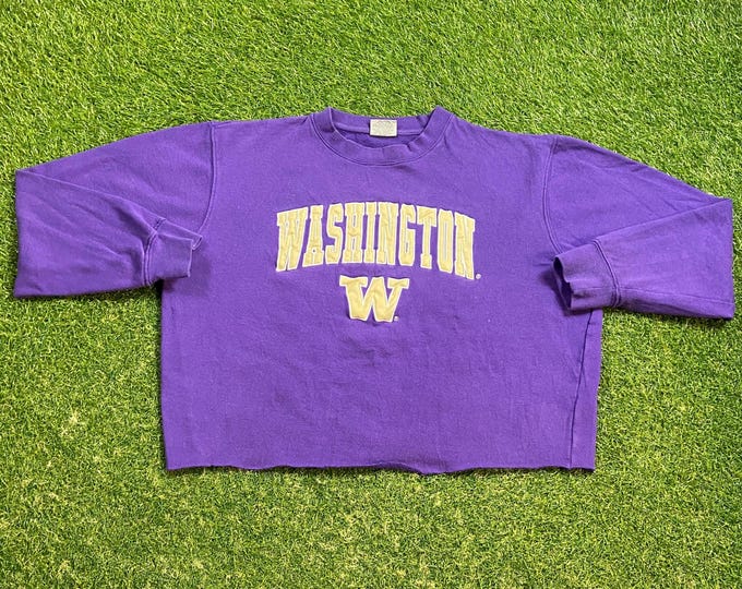Vintage University of Washington Huskies Crop Crewneck Sweatshirt Stadium Athletics Size Large L NCAA College Football Pull Over Oversized
