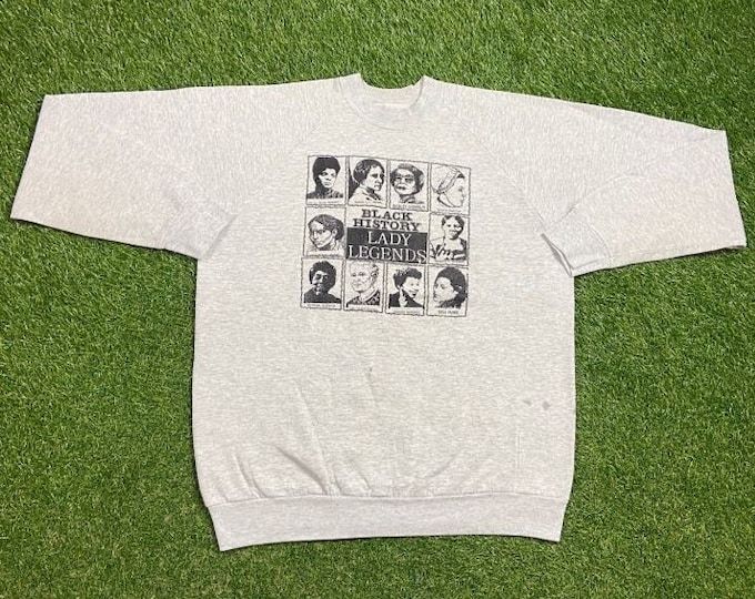 Vintage Black History Lady Legends Crewneck Sweatshirt Made USA Size XXL Civil Rights Movement Charity Freedom Peace Love Unity MLK 1990s