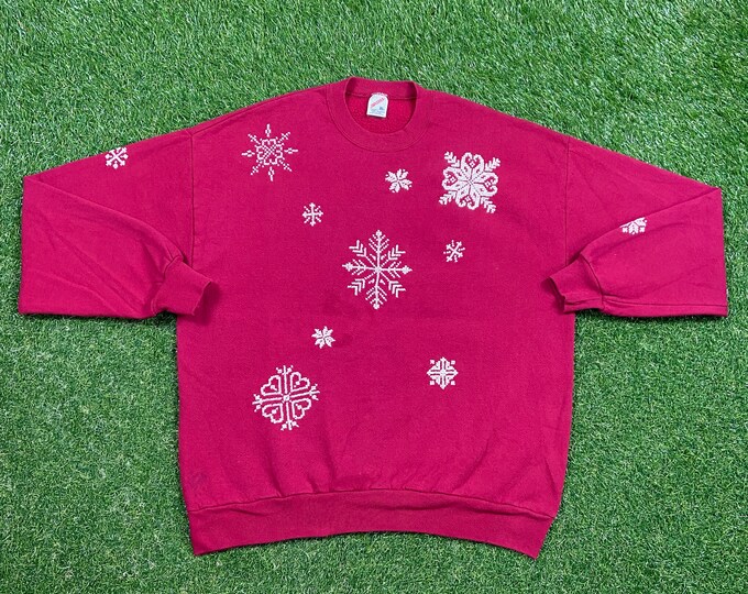 Ugly Snow Flake Christmas Sweater Vintage Tacky Holiday Party Merry Santa Classic Size Xtra Large XL Xmas 90s 80s Pull Over Cozy