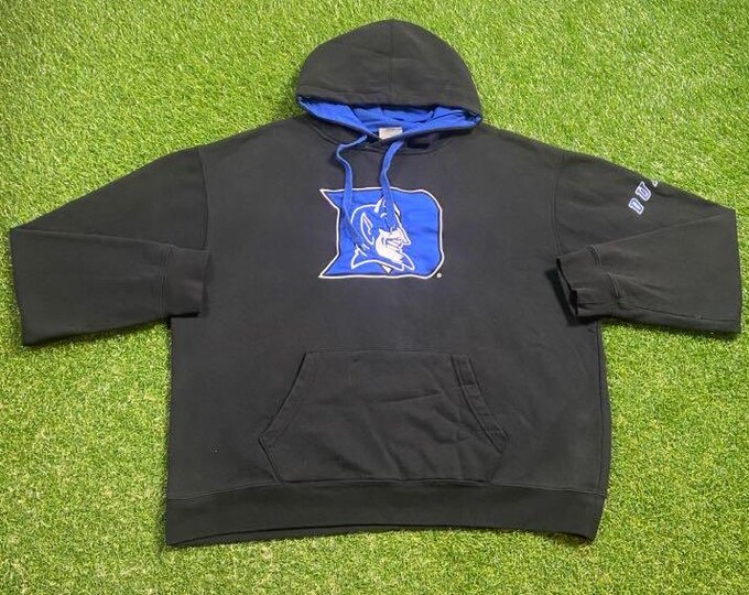 Vintage Duke University Hoodie Sweatshirt Size XXL 2XL NCAA College Basketball Blue Devils North Carolina Pull Over Oversized 1990s 90s