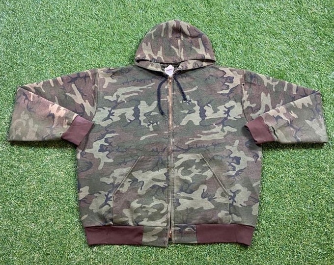Vintage Army Fatigue Camo Hoodie Sweatshirt Made USA Size XXL 2XL USMA Marines Navy United States Military Veteran Pull Over Oversized Zip