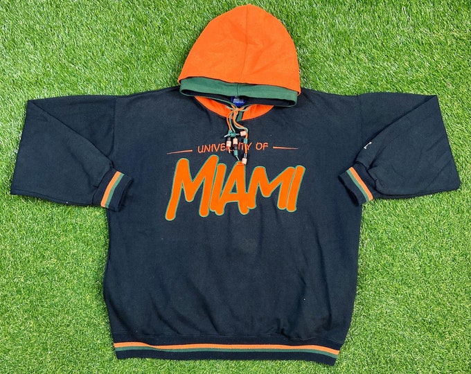 Vintage University of Miami Hurricanes Hoodie Sweatshirt Starter Xtra Large XL 305 The U Miami Florida NCAA College Football 1990s 90s