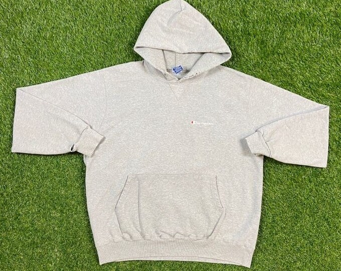 Vintage Plain Gray Champion Hoodie Sweatshirt Size Xtra Large XL Quality 1990's Oversized Comfy Great Fit Made USA Original 90s Pull Over