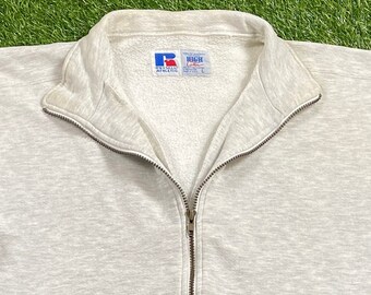 Vintage Plain Gray Russell Athletic Zip up Sweatshirt Size Large L