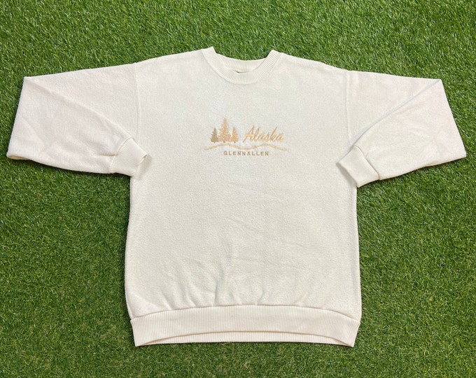 Vintage Alaska Crewneck Sweatshirt Made USA Size Small S Glenn Allen Northern Lights Pull Over  1990s 90s