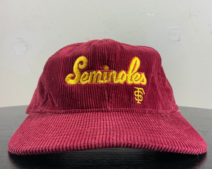 Vintage Florida State University Corduroy Snapback Hat Cap OSFA Seminoles NCAA College Football FSU Tallahassee 1990s 90s