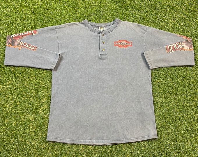 Vintage Jackson Hole Saloon Bike Week 2001 Long Sleeve T Shirt Tee Made USA Size Large L Ormond Beach Florida Harley Davidson HOG 00s