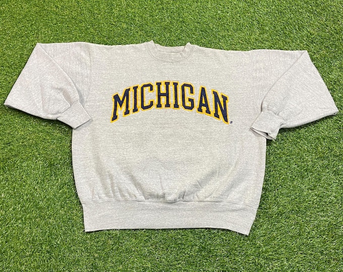 Vintage University of Michigan Wolverines Crewneck Sweatshirt Size Large L NCAA College Football Detroit Big House Pull Over 1990s 90s