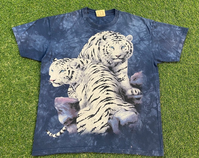 Vintage White Tiger T Shirt Tee The Mountain Size Large L Felis Tigris Animals Jungle Safari 1990s 90s