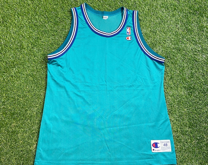 Vintage Charlotte Hornets Jersey Champion Size 48 Basketball NBA Authentic North Carolina J Cole 1990s 90s