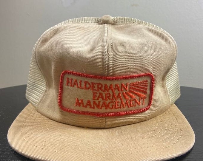 Vintage Halderman Farm Management Snapback Hat Made USA OSFA America Farm Irrigation Agricultural Gardening 1980s 80s