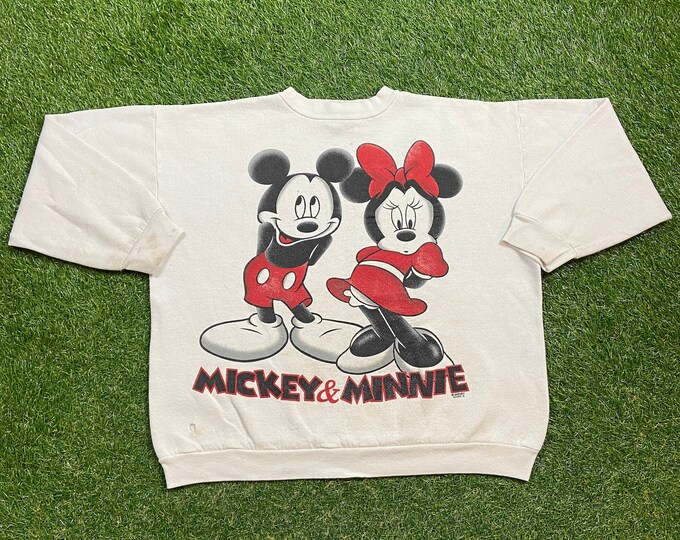 Vintage Mickey & Minnie Mouse Crewneck Sweatshirt Made USA Size Xtra Large XL Walt Disney World Magic Kingdom Classic Pull Over Oversized