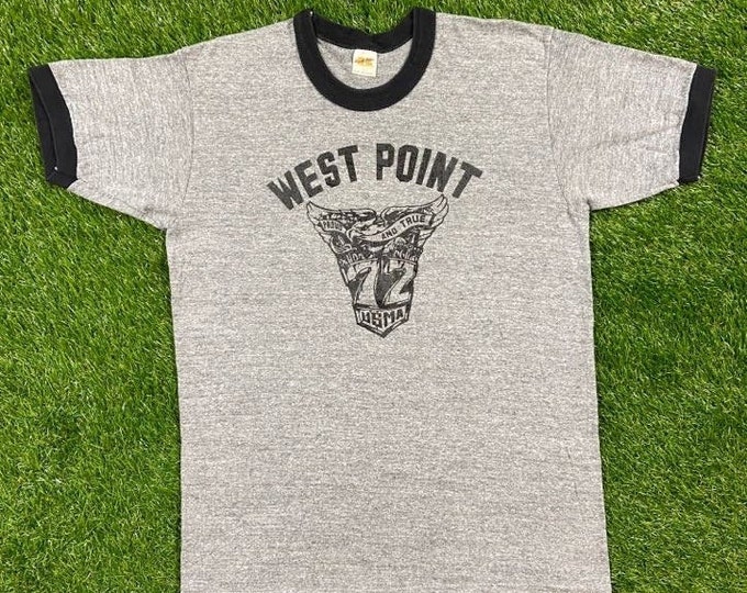 Vintage West Point United States Military Academy T Shirt Tee Tri Blend Russell Athletic Made USA Large L Veteran New York 1970s 70s