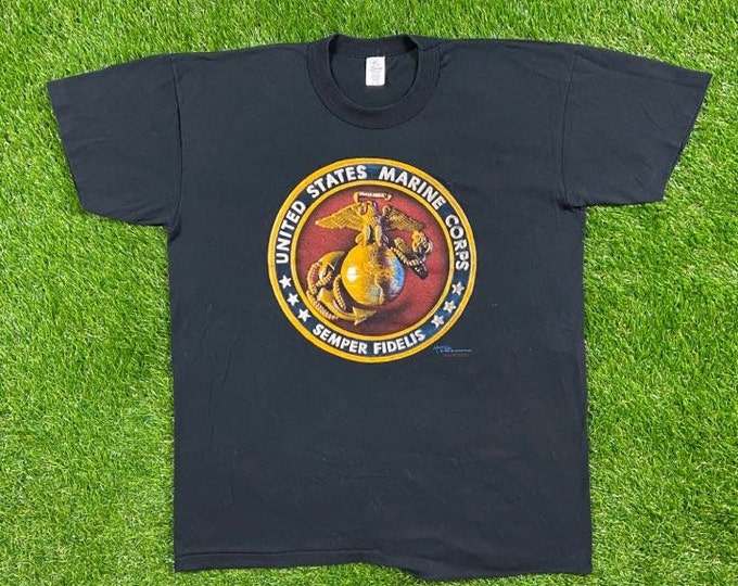 Vintage USMC Marines Corps Semper Fields T Shirt Tee Swing Made USA Size Xtra Large XL 1980s Marines Army United States Military Veteran 3D