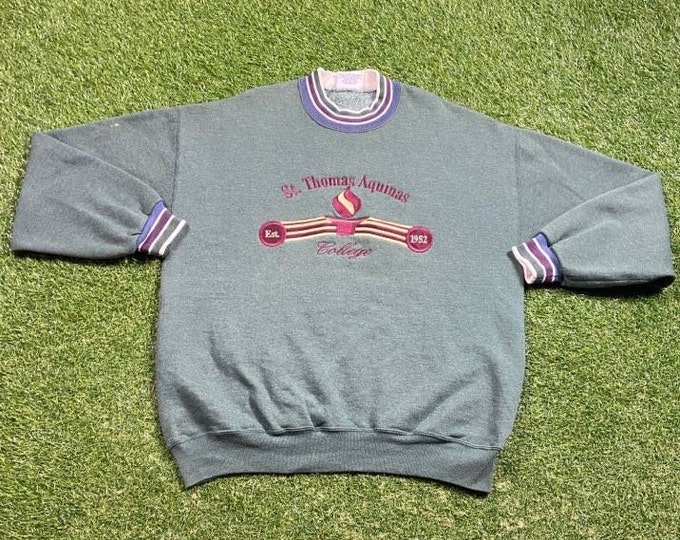 Vintage St Thomas Aquinas College Crewneck Sweatshirt Made USA Size Xtra Large XL Beach US Virgin Islands Caribbean Sea Pull Over 1990s 90s