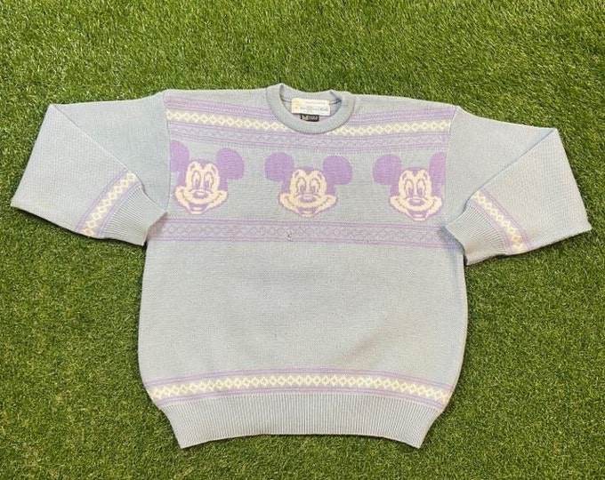 Vintage Mickey Mouse Knit Crewneck Sweater Size Small S Walt Disney World WDW Magic Kingdom Disneyland 1980s 80s Made in Norway RARE