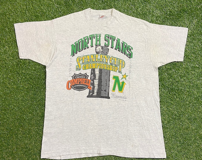 Vintage Minnesota North Stars T Shirt Tee Fruit of the Loom Made USA Size XXL 2XL NHL Hockey 1990s 90s