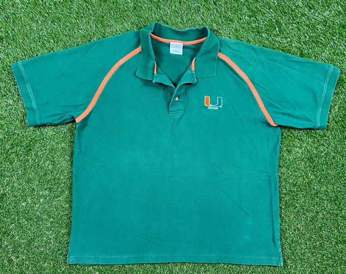 Vintage University of Miami Hurricanes Polo Shirt Size Large L 305 The U Miami Style Florida NCAA College Football 90s Orange