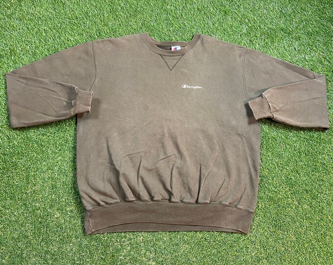 Vintage Plain Brown Champion Crewneck Sweatshirt Size XXL 2XL Quality 1990's Oversized Comfy Great Fit Original 90s Pull Over