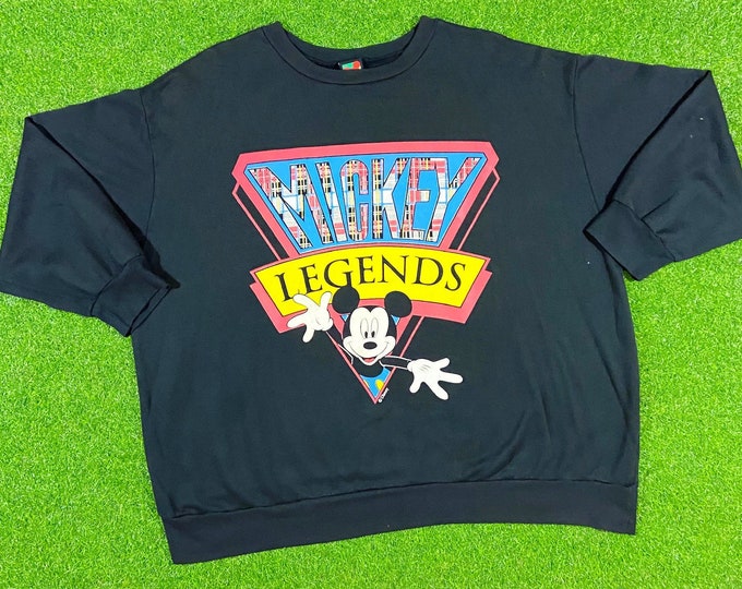 Vintage Disney Mickey Legends Crewneck Sweater 1990s Walt Disney World Unlimited XXL Made USA Classic 90s Magic Mouse