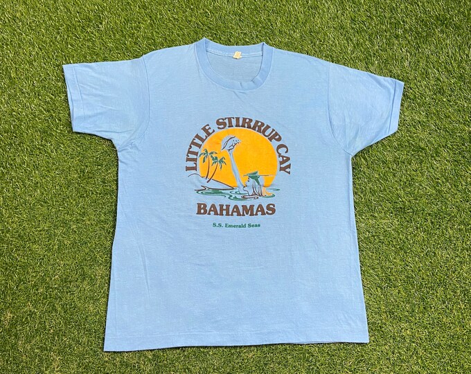 Vintage Little Stirrup Cay Bahamas T Shirt Tee Made USA Size Xtra Large XL Caribbean Sea Beach Island Palm Trees Vacation Tourist 1990s 90s