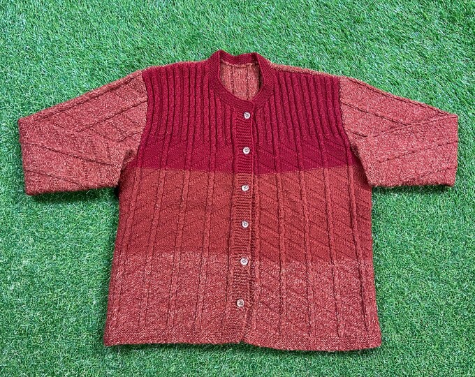 Vintage Red Cardigan Knit Sweater Size Small S White 1980s 80s Comfy Button Down Comfy Warm