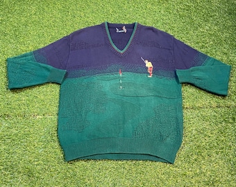 Vintage Golf Knit Sweater Made USA Size XXL 2XL Masters Tournament US Open Masters Collection Tiger Woods Pull Over Oversized 1990s 90s