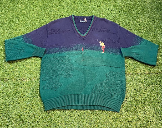 Vintage Golf Knit Sweater Made USA Size XXL 2XL Masters Tournament US Open Masters Collection Tiger Woods Pull Over Oversized 1990s 90s
