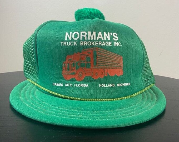 Vintage Norman's Truck Brokerage Snapback Hat San Sun OSFA Holland Michigan Haines City Florida Truckers Shipping 1980s 80s Pom Pom