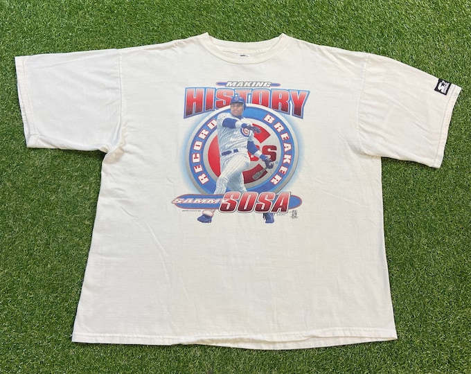 Vintage Chicago Cubs Sammy Sosa T Shirt Tee Starter Size XXL 2XL Making History Home Run Record MLB Baseball Illinois 1990s 90